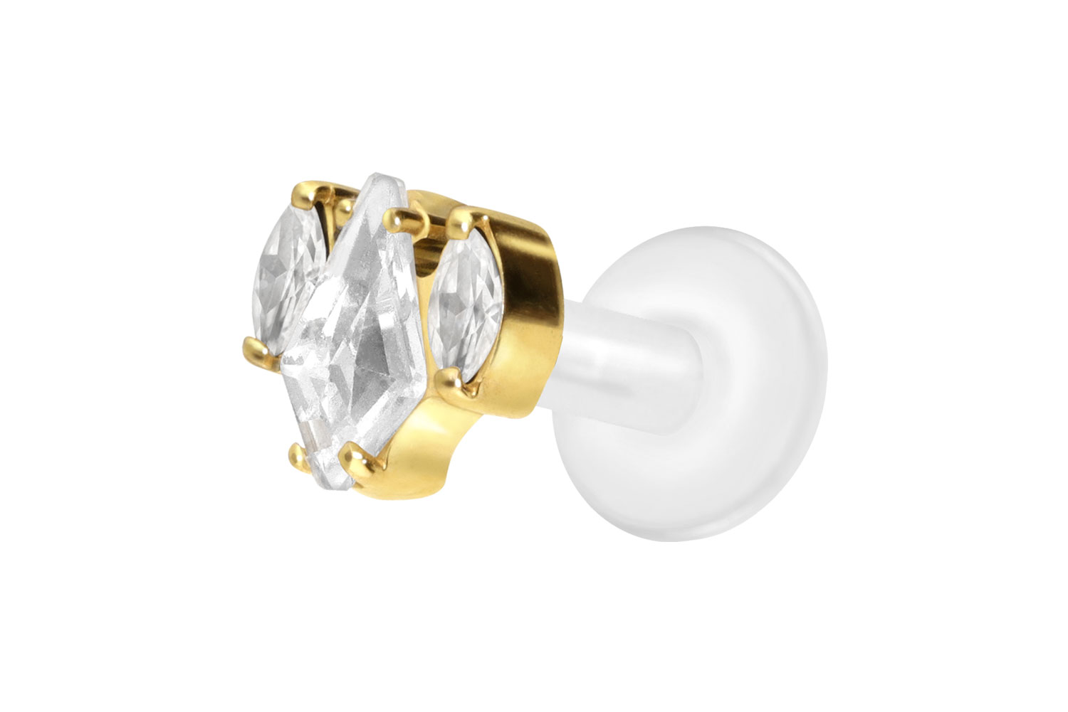 PTFE Labret Piercing mit Innengewinde + Titan-Aufsatz KRISTALLSCHILD + KRISTALLOVALE